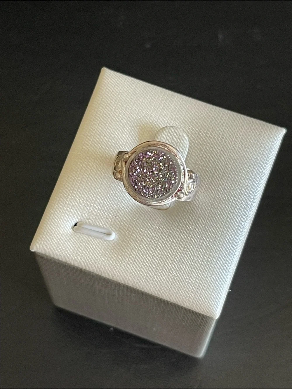 Sajen 925 sterling silver Purple Druzy Round Statement Ring